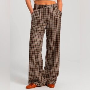Woolrich Danielle Cathari Italian Wool Blend Pants in Brown Check NWT 28